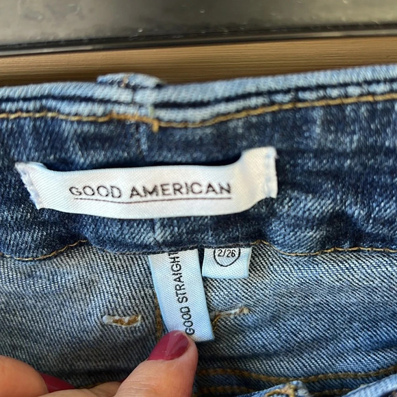 Good American The Good Straight Size 2/26 Distressed Jeans in Blue 407 - Picture 5 of 9